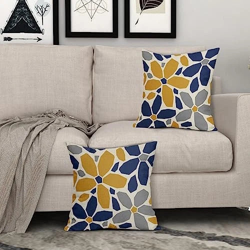 Grey Gray Pillow Covers 18x18 Set of 2 18" x 18" (Pack of 2) Navy Blue Yellow