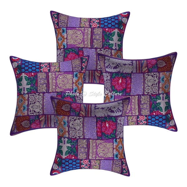 Boho Hippie Yoga Pillow Case Cushion Cover Purple Vintage Patchwork Meditation