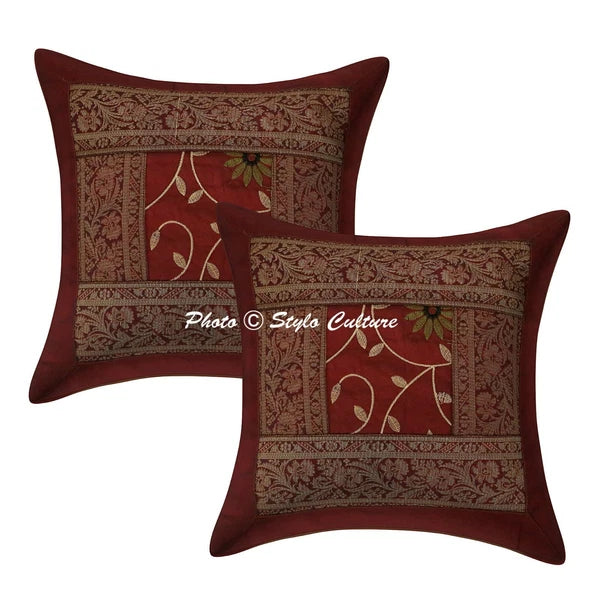 Indian Brocade Silk Cushion Cover Handmade Bedding Sofa Pillow Case Cover Throw