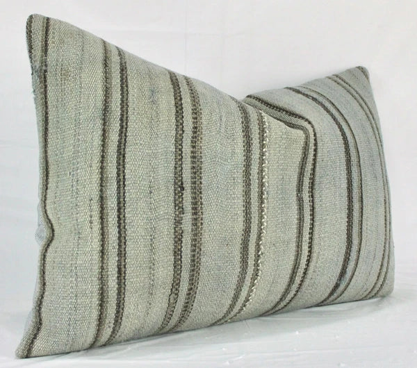 Decorative Turkish Kilim Lumbar Pillow Cover 16x23 Beige Brow Kilim Sofa Cushion