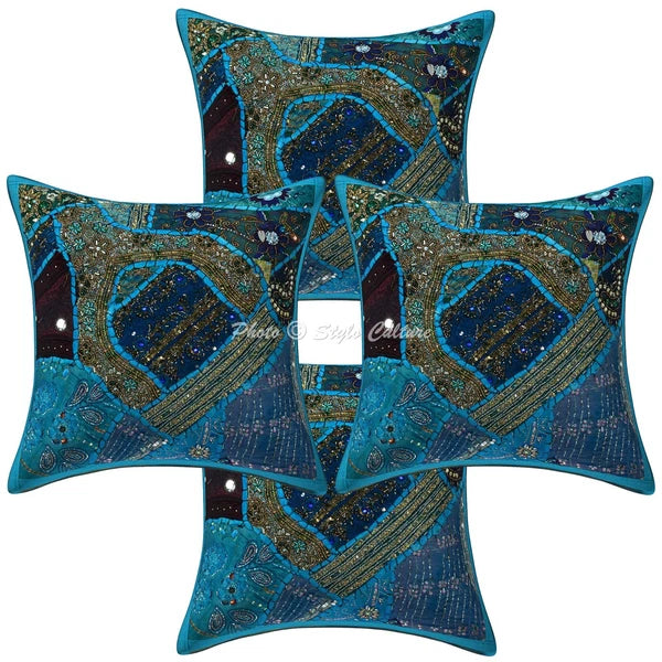 Pillow Cover Handcrafted Boho Beaded Decor Car Sofa Cushion Case 16 x 16 in
