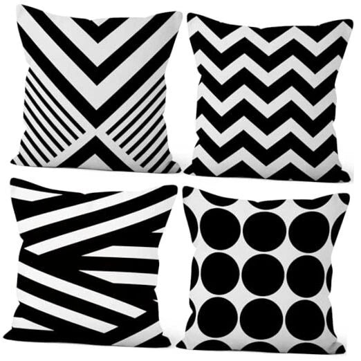 4 Pcs/Set Geometric Pillow Covers Black 22" x 22" (Pack of 4) Geometric 3