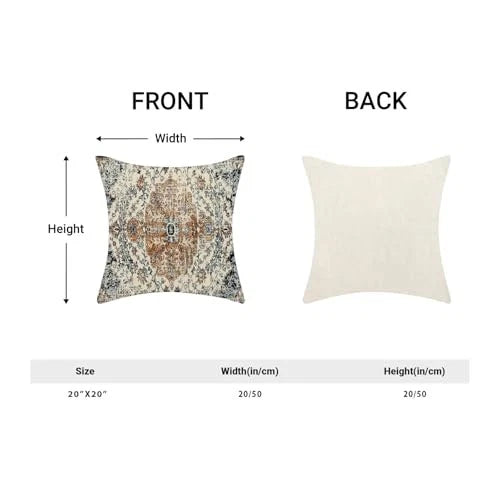 Boho Pillow Covers 20x20 Inch Set of 20" x 20" (Pack of 2) Gold Blue Boho