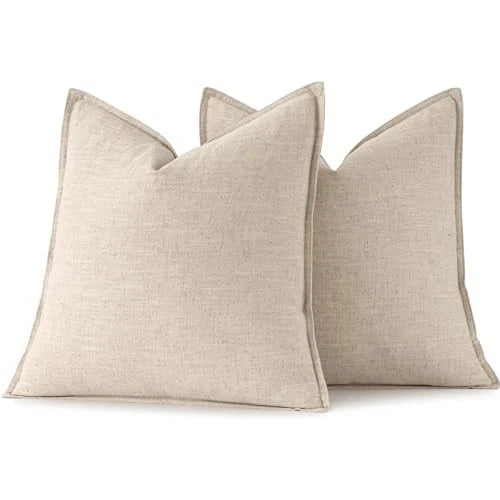 Decorative Linen Pillow Covers 18x18 18" x 18" (Pack of 2) 2 Natural Beige