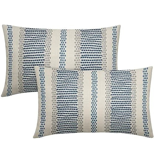 Blue Pillow Covers 12x20 Set of 2 12" x 20" (Pack of 2) Blue Grey Boho Striped