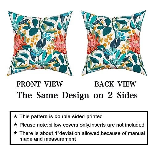 Teal Pillow Covers 18X18 Inch Turquoise 18" x 18" (Pack of 2) Coral Floral