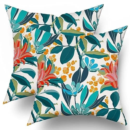 Teal Pillow Covers 18X18 Inch Turquoise 18" x 18" (Pack of 2) Coral Floral