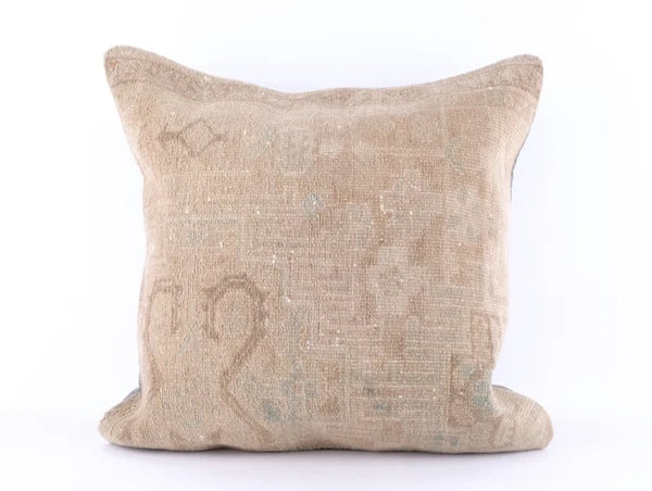 Vintage Turkish Kilim Pillow Cover 24"x24" – Handwoven Wool Boho Cushion Case