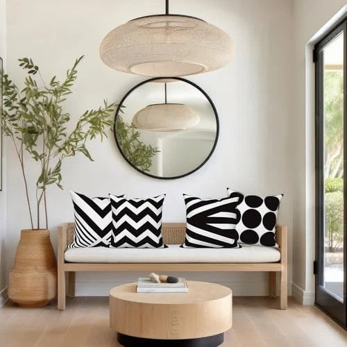 4 Pcs/Set Geometric Pillow Covers Black 22" x 22" (Pack of 4) Geometric 3