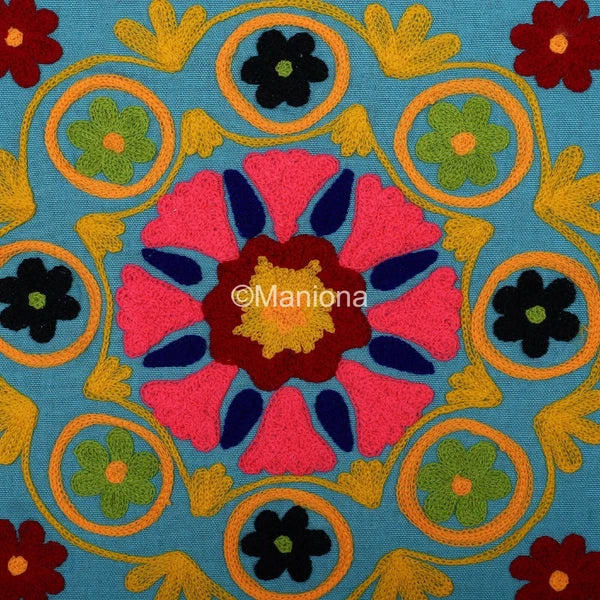 Turquoise Colorful Suzani Cushion Cover Floral Set of 2 pcs Bed/Sofa Decorative