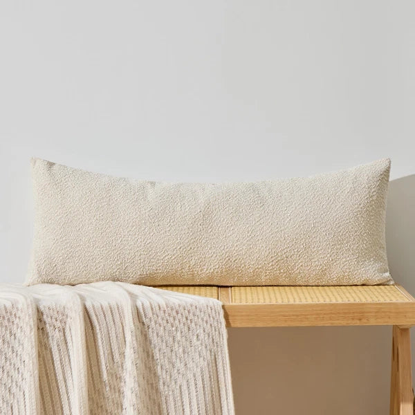 Boucle Decorative Lumbar Pillow Covers 14x36 Beige Textured Body Pillowcase N...