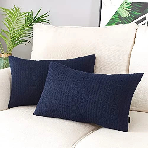 Rectangular Throw Pillow Covers, Pack of 2 20" x 12" (Pack of 2) Navy-2 Pcs