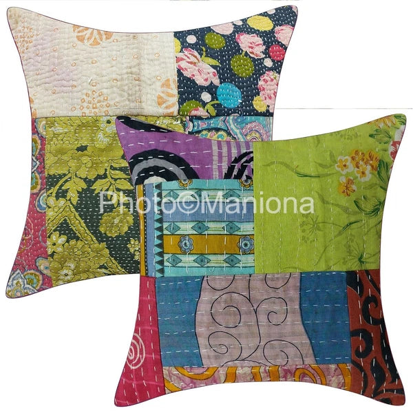 Indian Cotton Handmade Patchwork Cushion Cover Pillow Set of 2 bed sofa decor