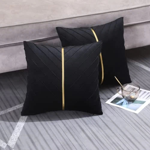 Velvet Throw Pillow Covers 22 x 22 inch Pack of 2 22" x 22" (Pack of 2) Black