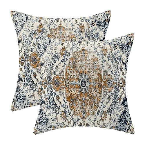 Boho Pillow Covers 20x20 Inch Set of 20" x 20" (Pack of 2) Gold Blue Boho