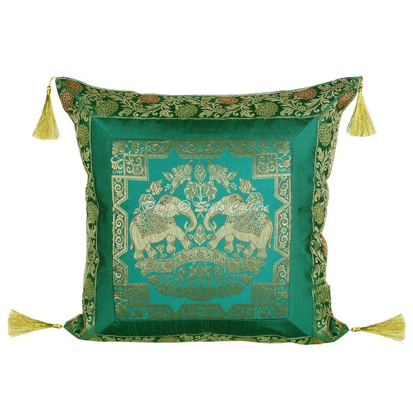 Cushion Cover Pillow Case Brocade Jacquard Elephant Traditional Throw Decor Yoga