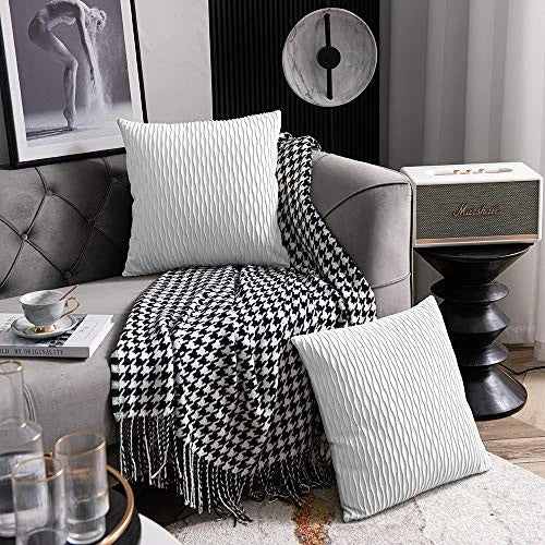 Striped Couch Pillow Cases: 2 Pack 24x24 Inch 24" x 24" (Pack of 2) White