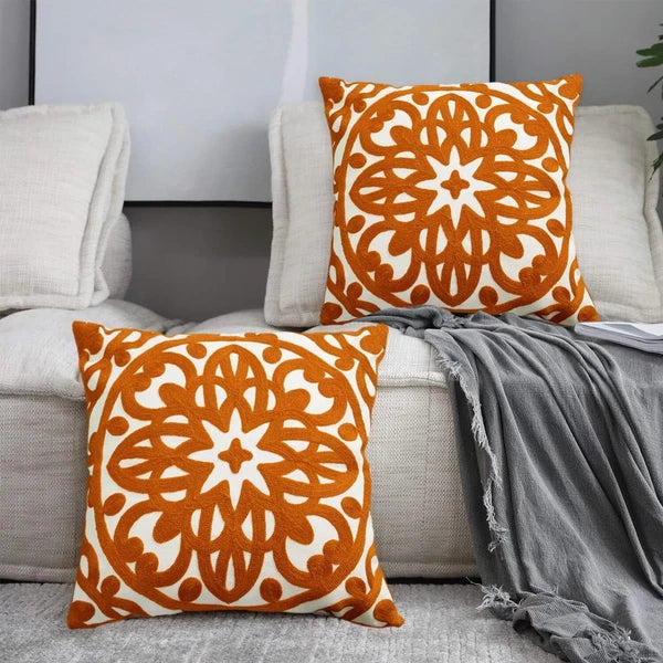 Stylish Mandala Embroidery Pillow Covers 18x18 - Set of 2 for Living Room
