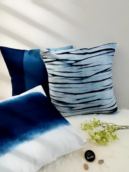 Indigo Shibori Pillowcase, Throw Cushion Cover, Tie Dye Heavy Cotton Linen 18''