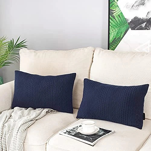 Rectangular Throw Pillow Covers, Pack of 2 20" x 12" (Pack of 2) Navy-2 Pcs
