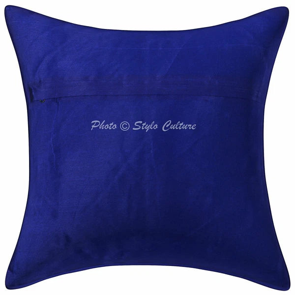 Indian Brocade Decorative Jacquard Pillow Covers Blue Mandala Sofa Cushion Cover
