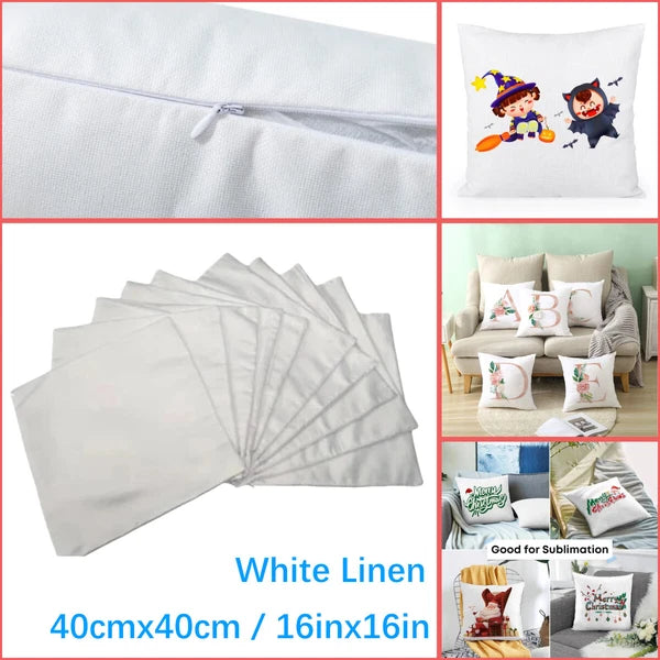 50pcs 40x40cm Blank White Linen Sublimation Blank Pillow Case Sofa Cushion Cover