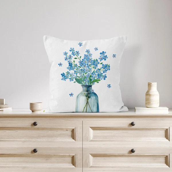 4pcs Botanical Green Leaf Blue Floral Pillow Case Cushion Cover Sofa Home Decor