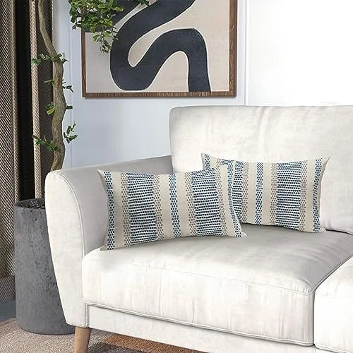 Blue Pillow Covers 12x20 Set of 2 12" x 20" (Pack of 2) Blue Grey Boho Striped