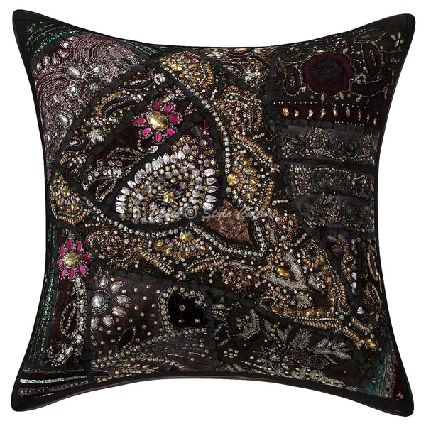 Pillow Cover Sequins Boho Beaded Decor Car Sofa Cushion Case 16 x 16 in