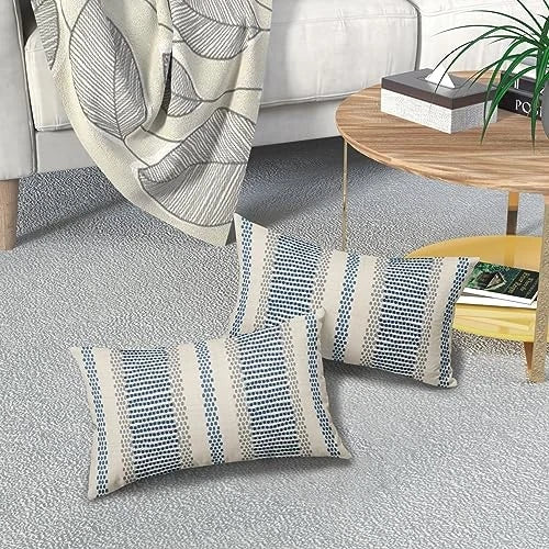 Blue Pillow Covers 12x20 Set of 2 12" x 20" (Pack of 2) Blue Grey Boho Striped