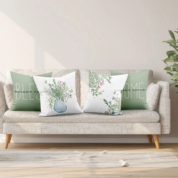 4pcs Butterfly Pink Wildflower Green Pillow Case Cushion Cover Sofa Home Decor