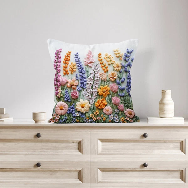 4pcs Plant Green Leaves Purple Floral Pillow Case Cushion Cover Sofa Home Decor