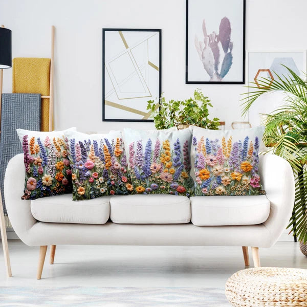 4pcs Plant Green Leaves Purple Floral Pillow Case Cushion Cover Sofa Home Decor