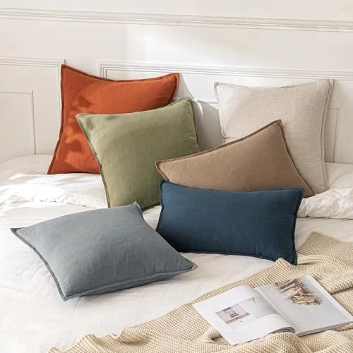 Decorative Linen Pillow Covers 18x18 18" x 18" (Pack of 2) 2 Natural Beige