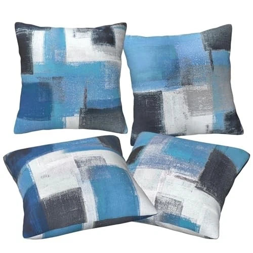 White Throw Pillow Covers 18x18 Inch Decorative Navy 18" x 18" (Pack of 4) Blue