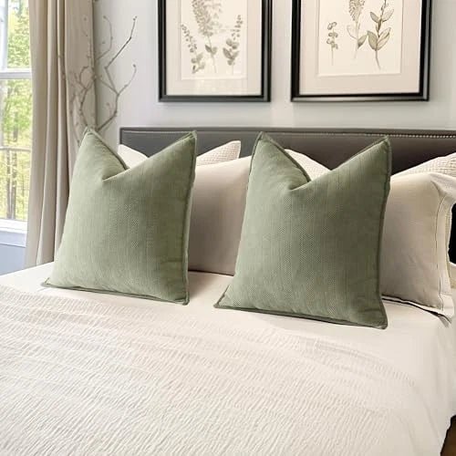 Pack of 2 Decorative Pillow Covers 22x22 Inch 22" x 22" (Pack of 2) Sage Green