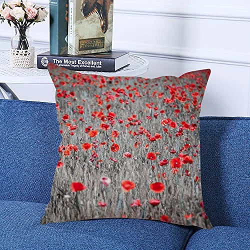 Decorative Square Throw Pillow Covers Red Poppies Flower Couch Sofa Bed Pillow