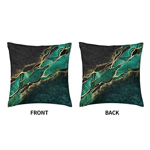 Abstract Black Pillow Covers, Decorative Teal and Golden Soft Green Marble