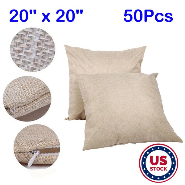 50Pcs Sublimation Blank Linen Throw Pillowcases Cushion Sofa Home Cover Decor