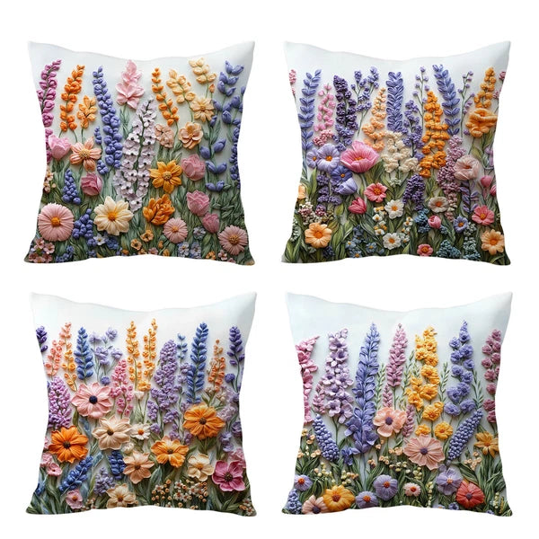 4pcs Plant Green Leaves Purple Floral Pillow Case Cushion Cover Sofa Home Decor