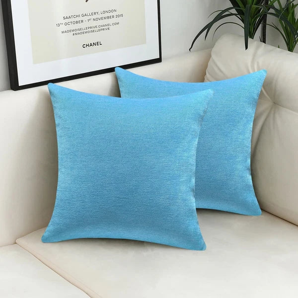 Sky Blue Decorative Throw Pillow Covers Soft Chenille Comfy Solid Sea Couch C...