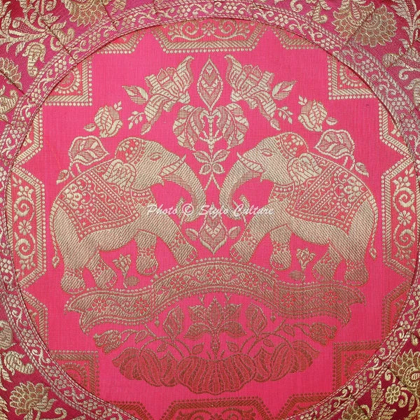 Cushion Cover Elephant Brocade Jacquard 17 x 17 in Hippie Sofa Car Pillow Case