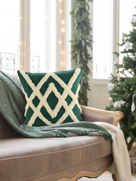 Cotton Cheer Tufted Cushion Cover For Sofa, Living Room Or Bed 18x18 inch, Green