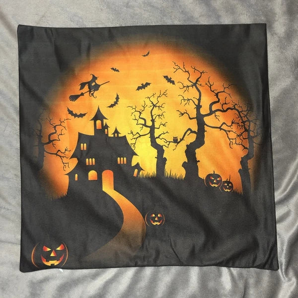 Set Of 3 Halloween Pillow Cases Double Sided Sofa Pumpkin Throw Cushion Cover