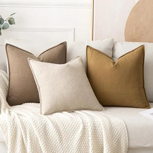 Decorative Linen Pillow Covers 18x18 18" x 18" (Pack of 2) 2 Natural Beige