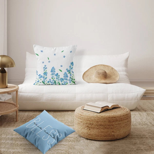 4pcs Botanical Green Leaf Blue Floral Pillow Case Cushion Cover Sofa Home Decor