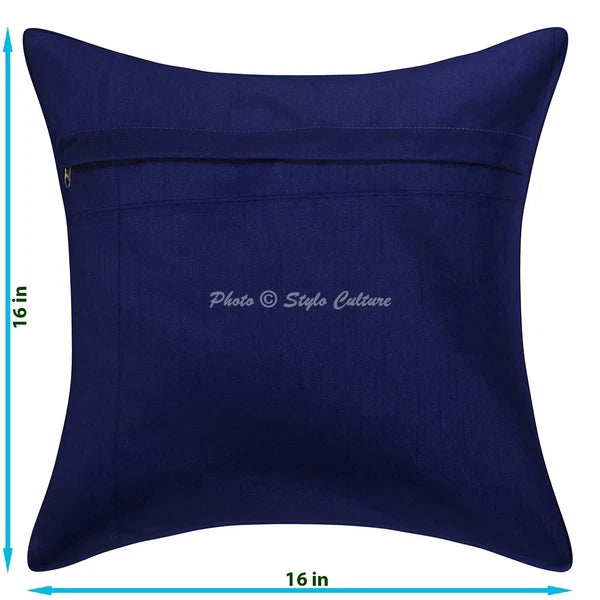 Boho Hippie Yoga Pillow Case Cushion Cover Blue Brocade Jacquard Meditation