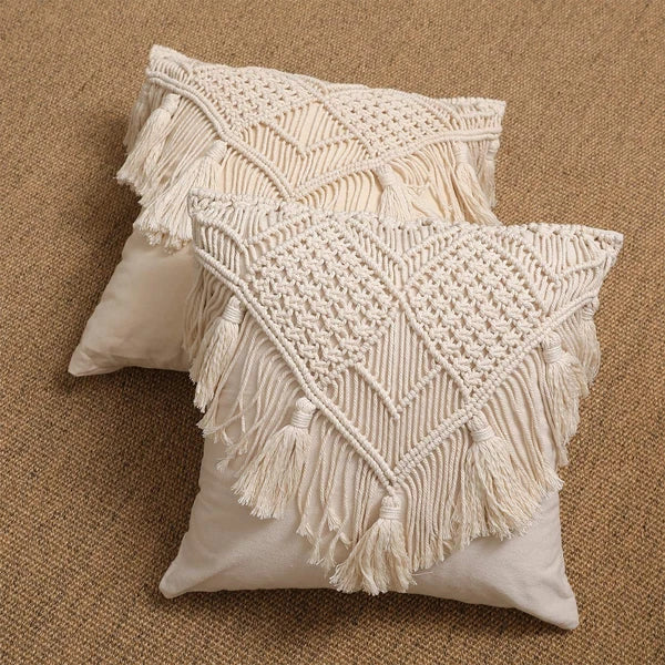 Cushion Covers Macrame Cushion Cover Woven Boho Cushion Cover for Bed Sofa Co...
