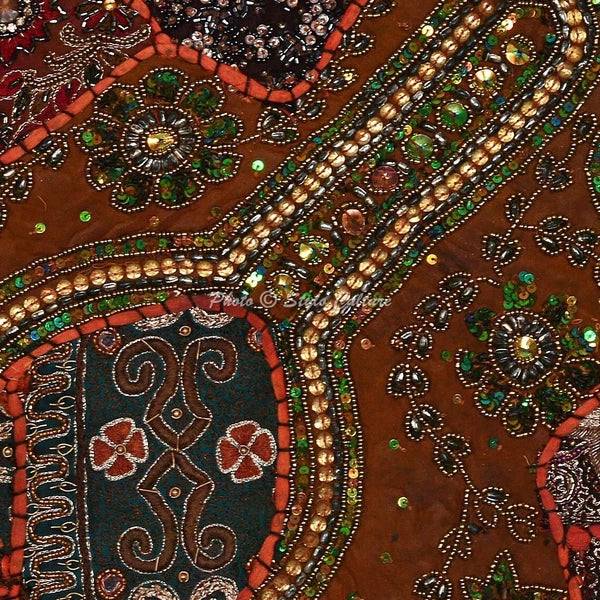 Boho Hippie Yoga Pillow Case Cushion Cover Orange Beaded Sequins Boho Meditation
