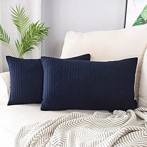 Rectangular Throw Pillow Covers, Pack of 2 20" x 12" (Pack of 2) Navy-2 Pcs